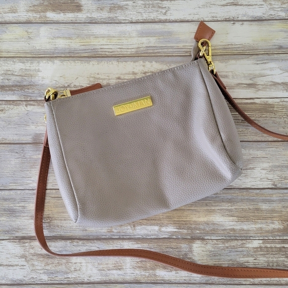 JOY & IMAN Alexandria Pebbled Leather Small Crossbody Bag Top Zipper Purse Taupe - Picture 12 of 12